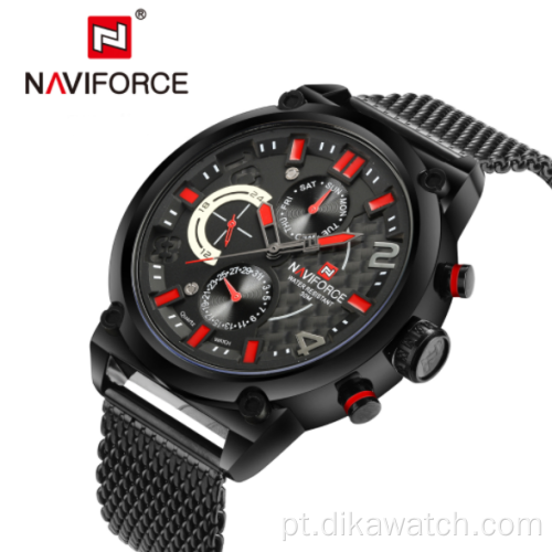 NAVIFORCE 9068 impermeável esportivo masculino relógio para estudante quartzo relógios de pulso multifuncionais